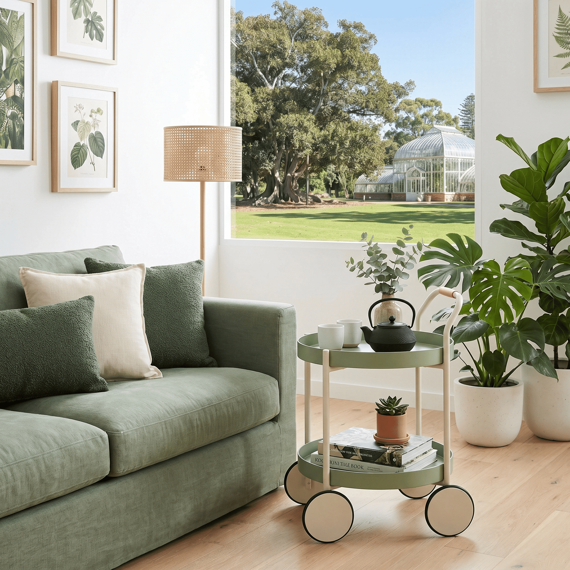 The Airlie two-tier cart in living room — compact side trolley Australia