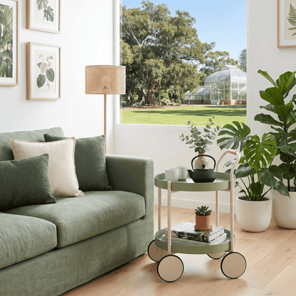 The Airlie two-tier cart in living room — compact side trolley Australia