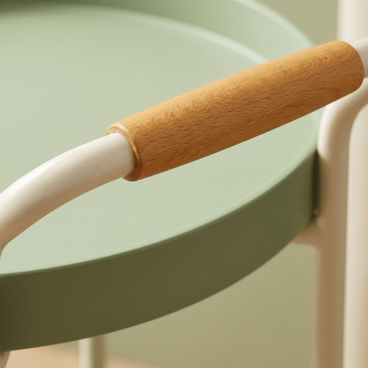 Close-up of The Airlie Two-Tier Round Side Cart by Royal Bar Carts showing coastal deco details and sleek ABS frame.