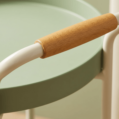 Close-up of The Airlie Two-Tier Round Side Cart by Royal Bar Carts showing coastal deco details and sleek ABS frame.