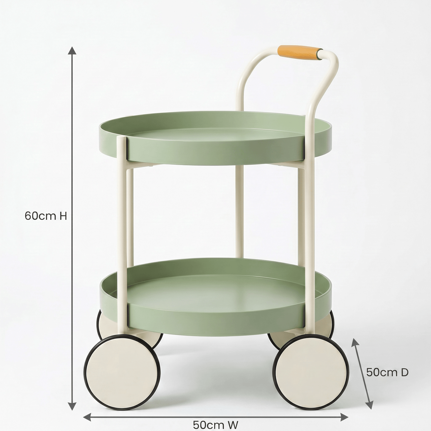 Close-up of the Airlie Two-Tier Round Side Cart’s ABS frame with coastal deco styling by Royal Bar Carts in an elegant lounge setting