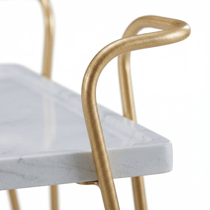 Close-up of the Ascot Vale Two-Tier Retro Serving Cart showing black metal frame and brown wooden shelves in stylish lounge setting
