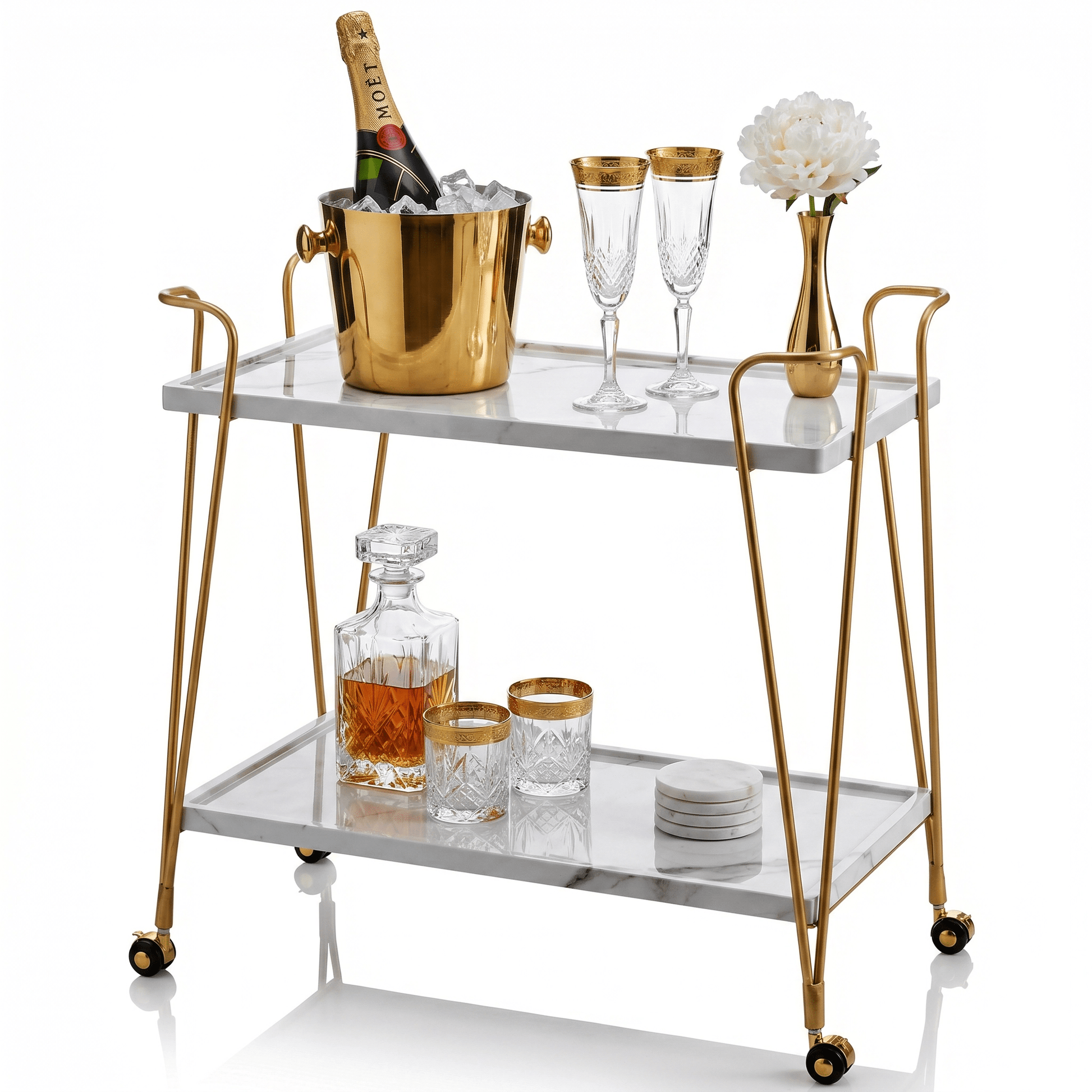 The Ascot Vale retro bar cart side view — two-tier metal serving trolley