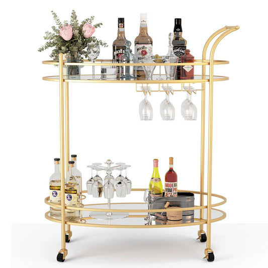 The Aurelia gold oval bar cart — champagne gold two-tier bar trolley Australia