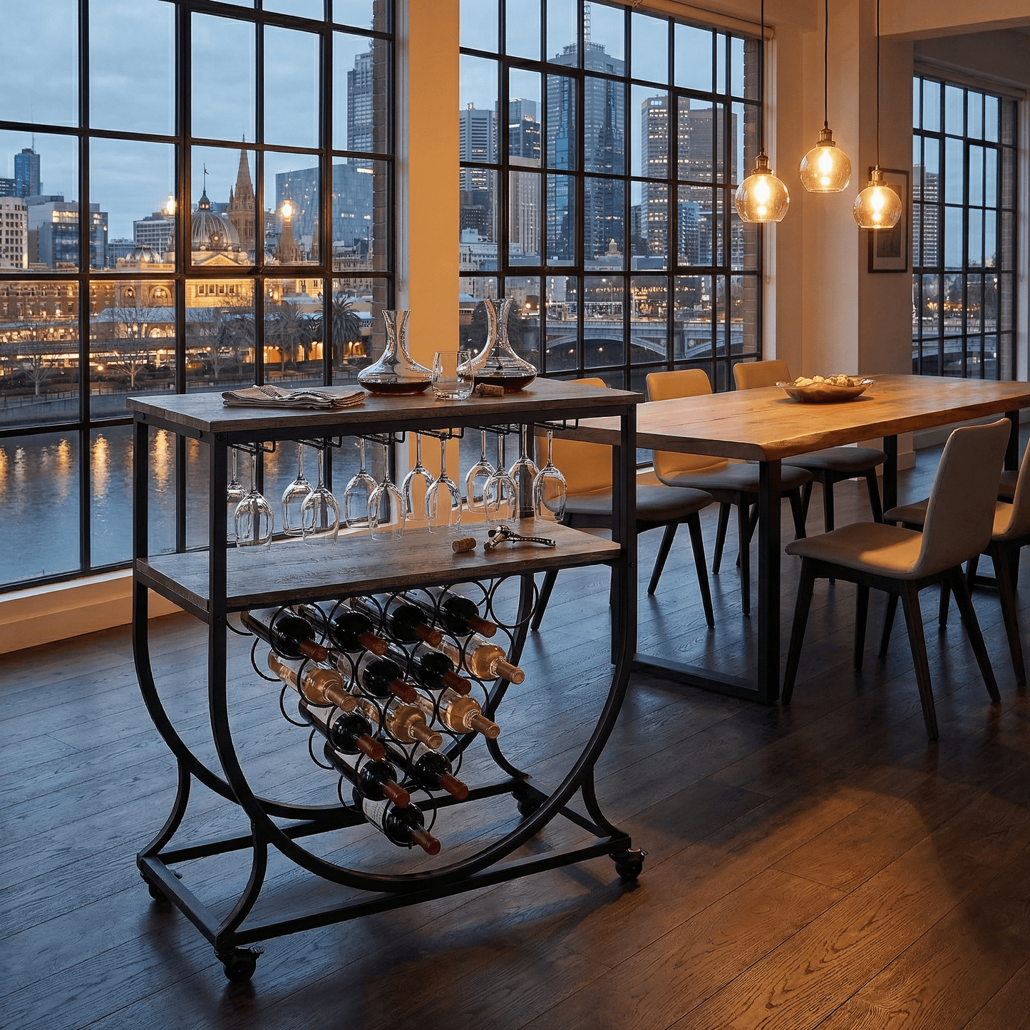 The Barossa drinks trolley in dining room — Scandi bar cart Australia