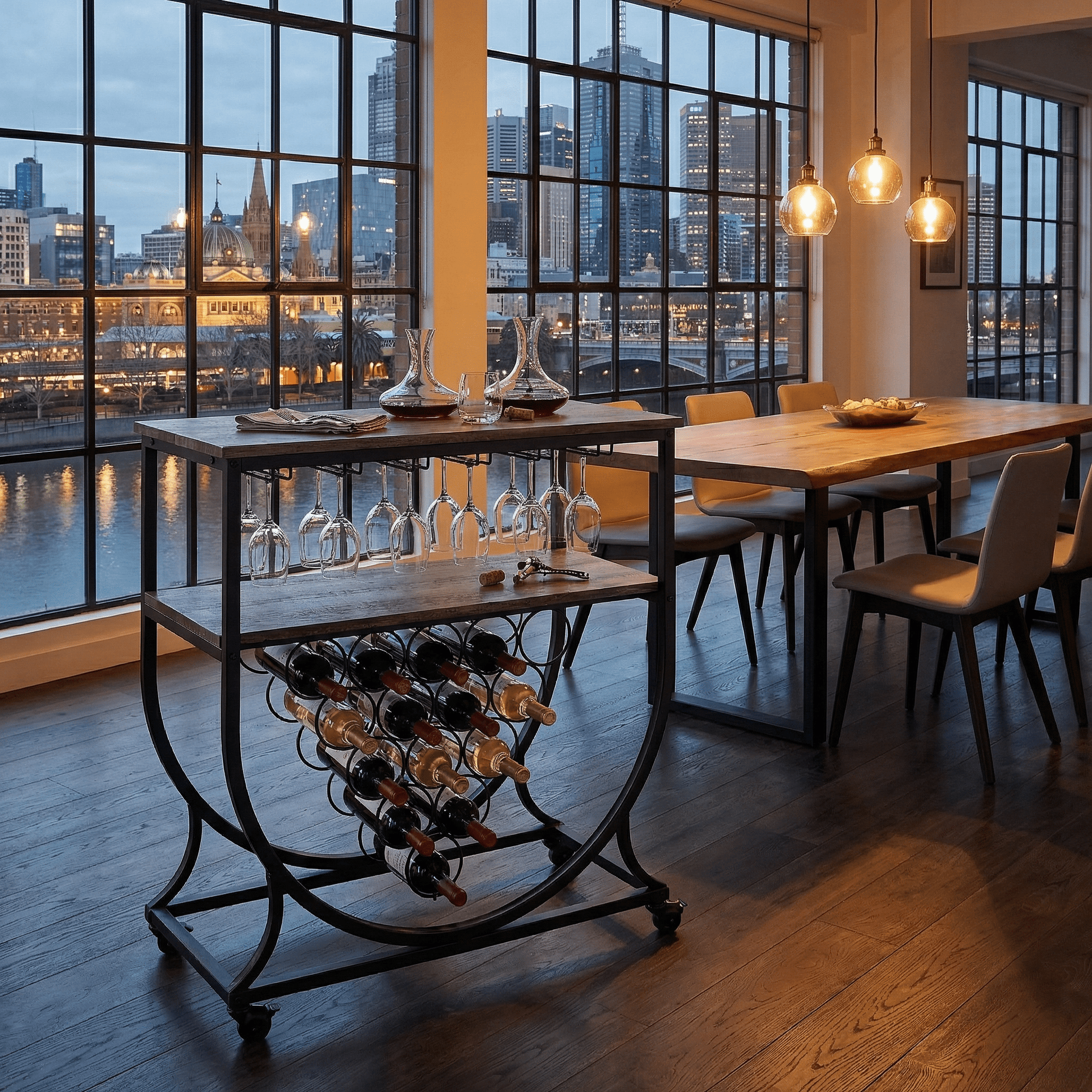 The Barossa drinks trolley in dining room — Scandi bar cart Australia