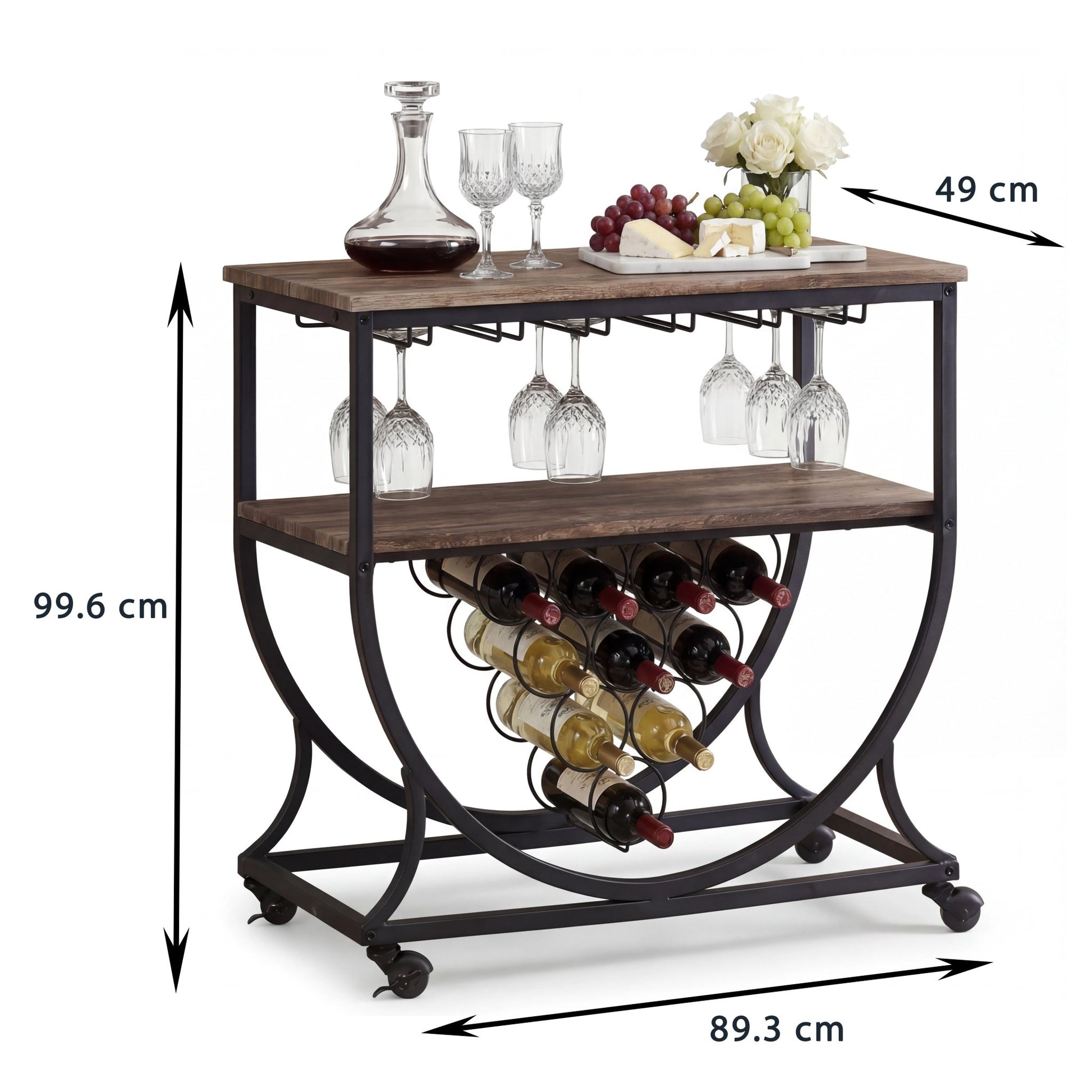 Close-up of Barossa Nordic Iron Drinks Trolley in black and brown, showcasing sleek iron frame and contemporary design details.