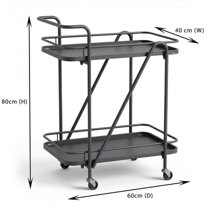 The Brighton service cart top tier — two-tier black metal bar trolley