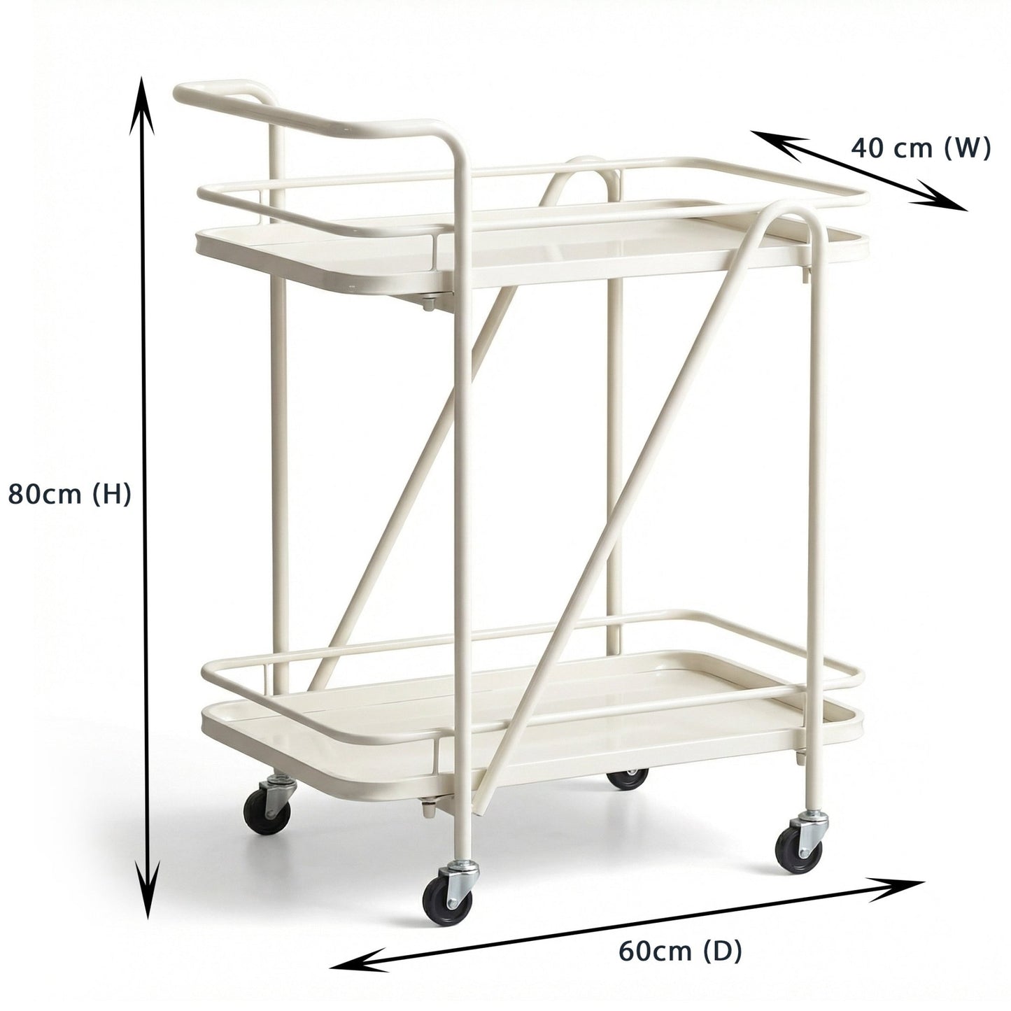 Close-up of The Brighton Two-Tier Metal Service Cart by Royal Bar Carts, showcasing black coastal deco and Gatsby style details