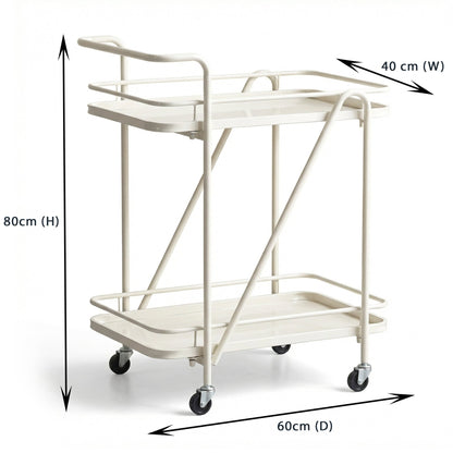 Close-up of The Brighton Two-Tier Metal Service Cart by Royal Bar Carts, showcasing black coastal deco and Gatsby style details