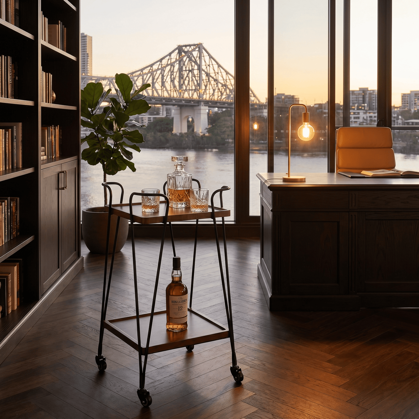 The Double Bay bar cart side view — retro iron drinks trolley Australia