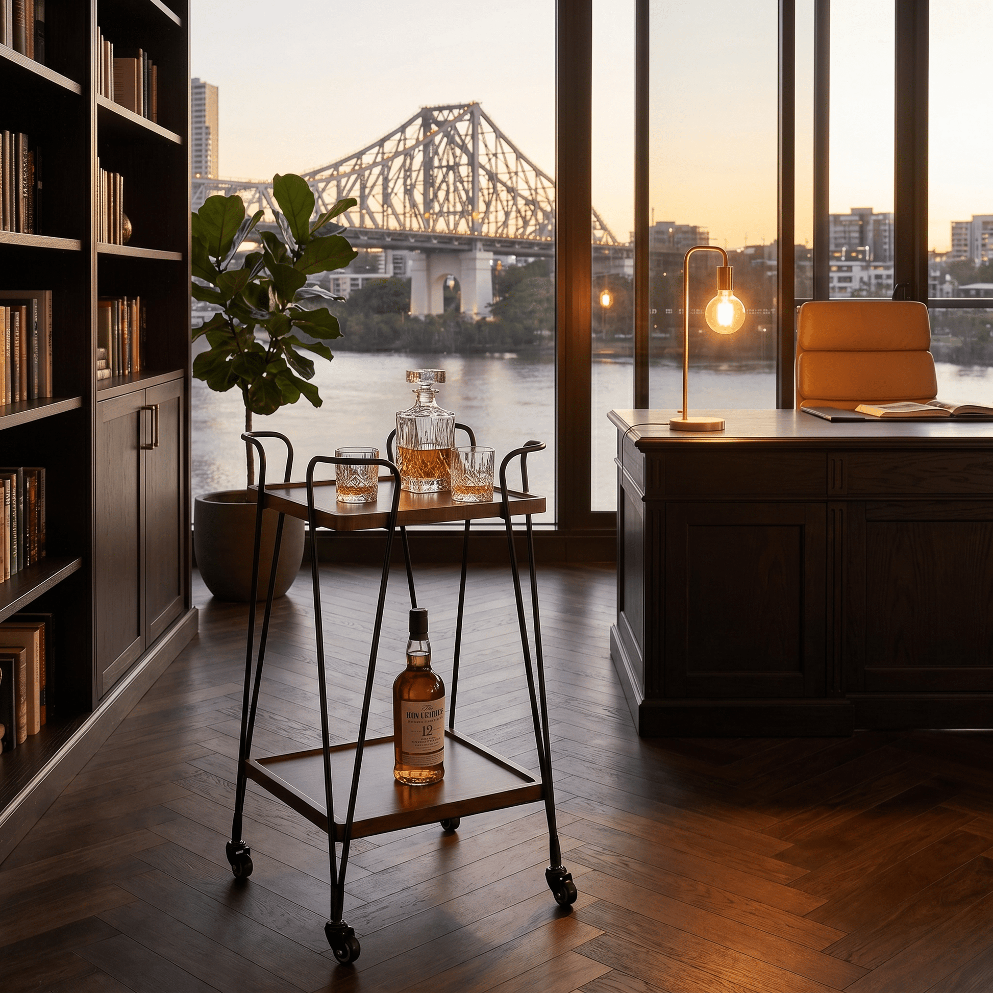 The Double Bay bar cart side view — retro iron drinks trolley Australia