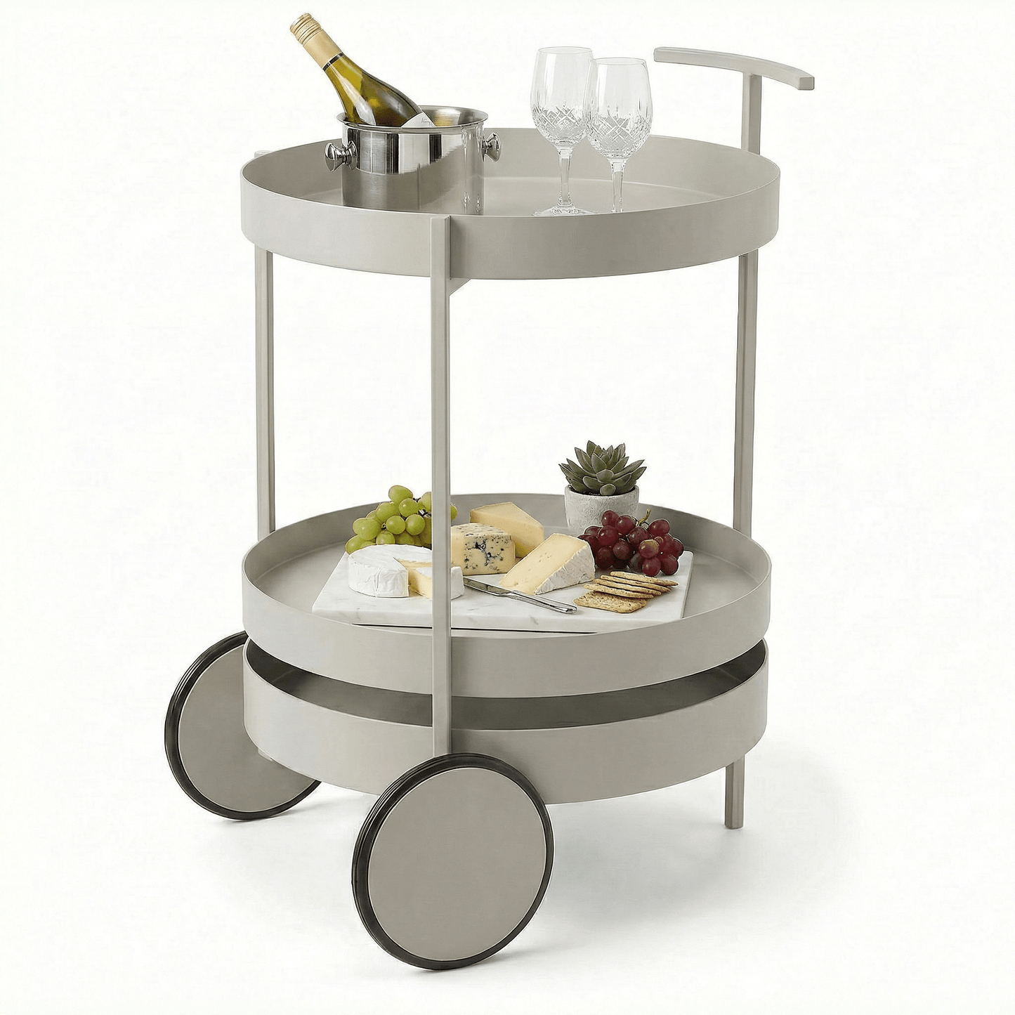 The Elwood round side cart top view — Nordic circular Grey bar trolley Australia