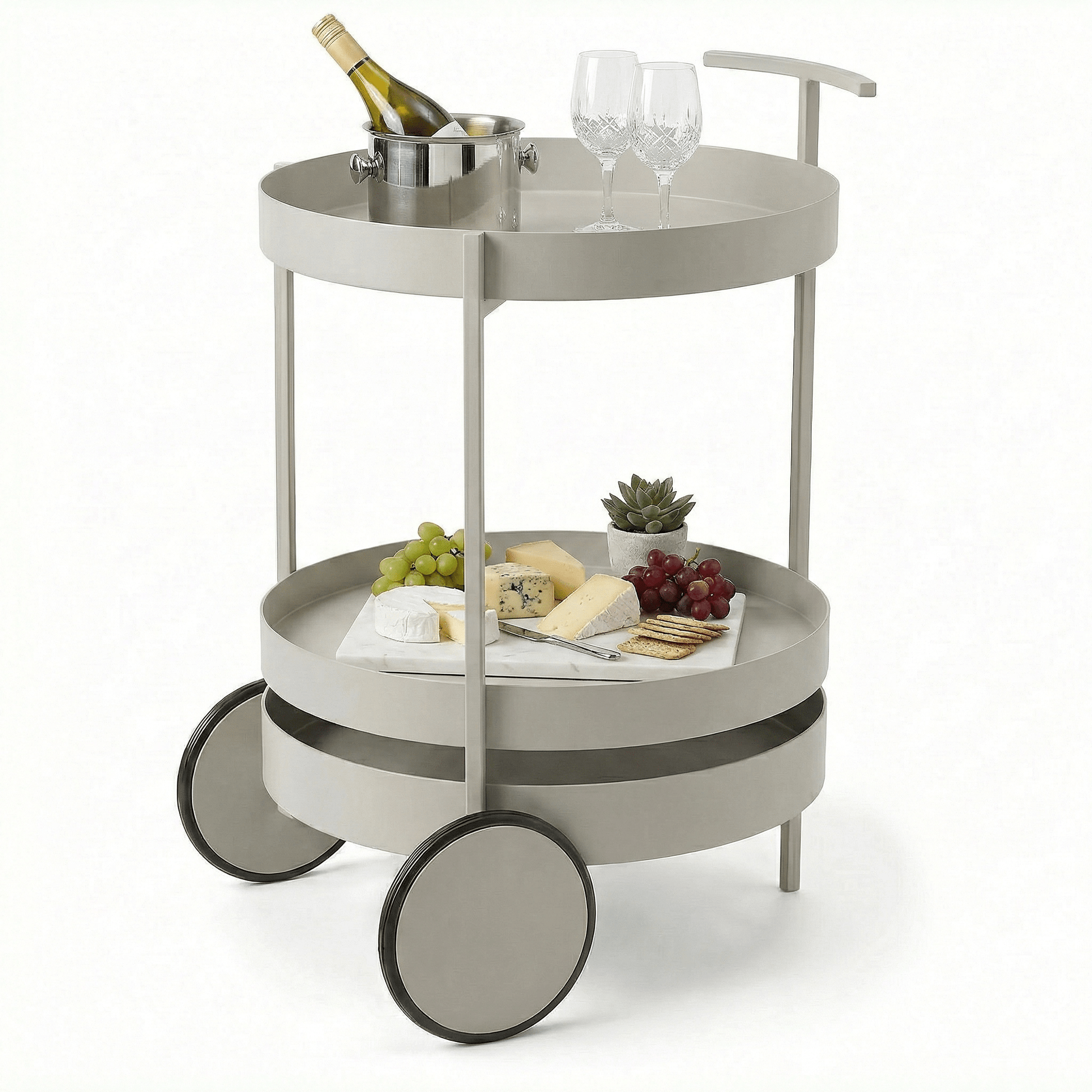 The Elwood round side cart top view — Nordic circular Grey bar trolley Australia