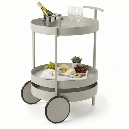 The Elwood round side cart top view — Nordic circular Grey bar trolley Australia