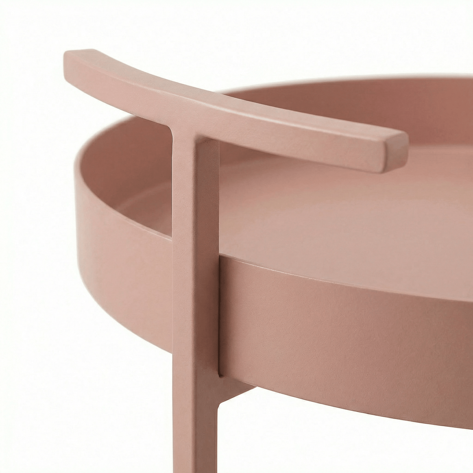 Close-up of the Elwood Nordic Round Side Cart in pink, styled with coastal décor and glassware by Royal Bar Carts.