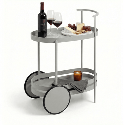 The Kirra Nordic Grey bar cart top tier — white oval bar trolley Australia