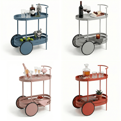 The Kirra Nordic oval bar cart — white Scandinavian bar trolley Australia, outdoor entertaining