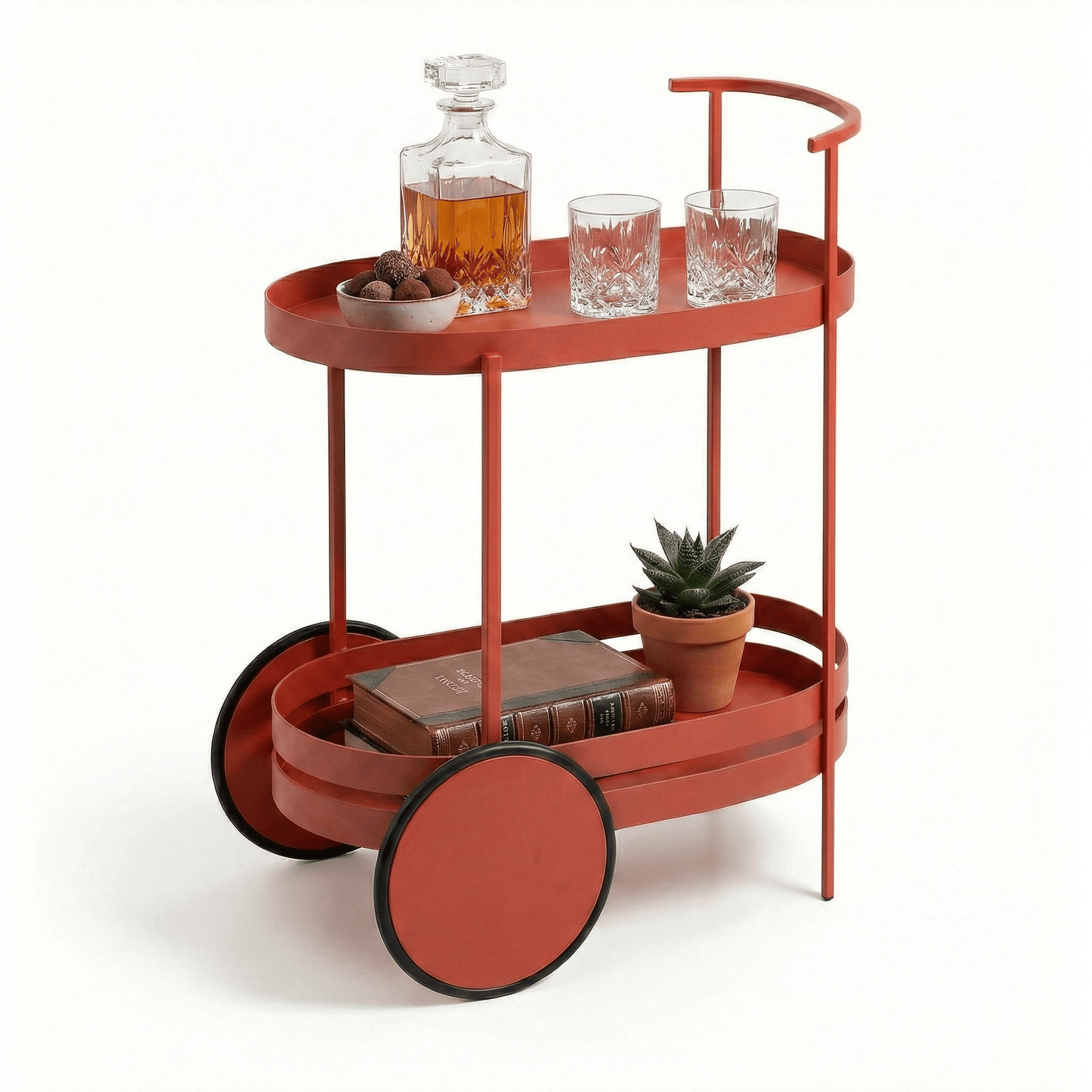 The Kirra Nordic bar cart top tier — Red oval bar trolley Australia