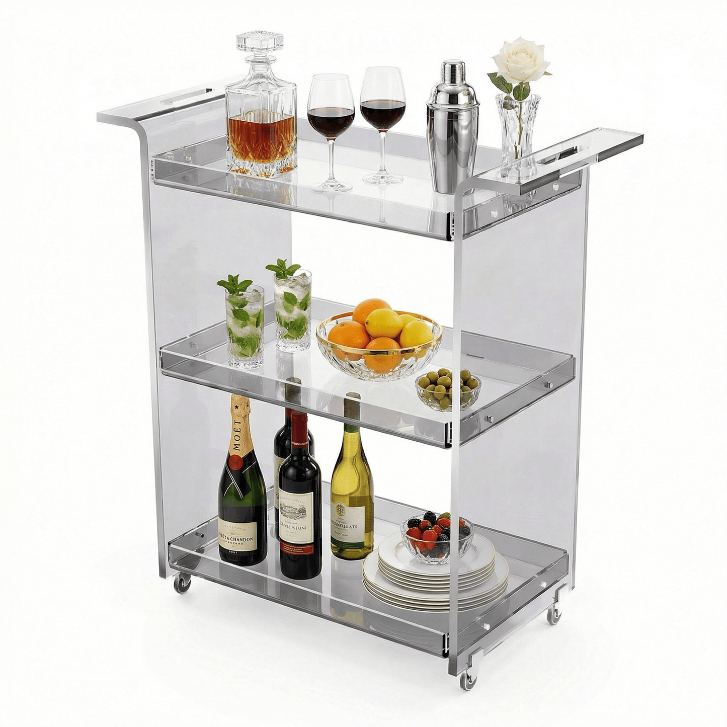 The Lumière clear acrylic drinks trolley — transparent acrylic bar cart Australia