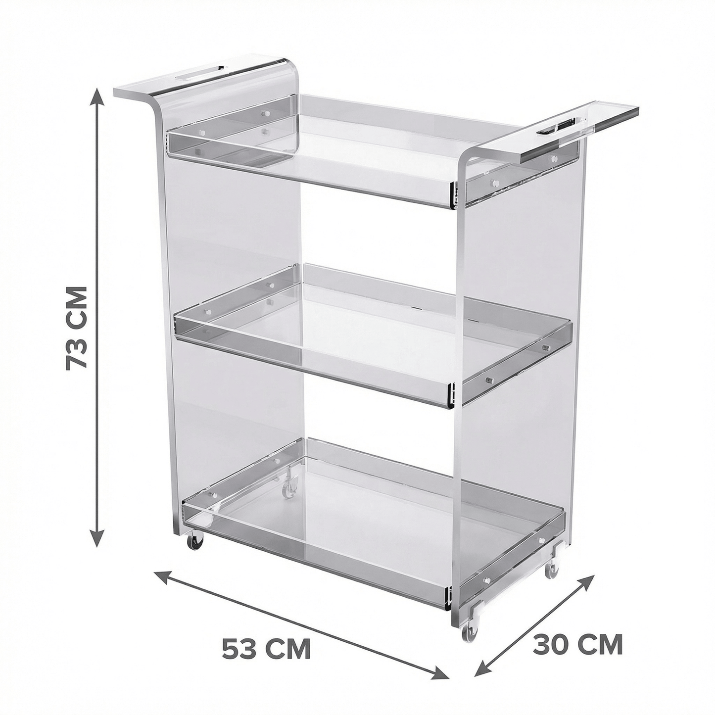The Lumière bar cart side view — minimalist acrylic bar trolley Australia