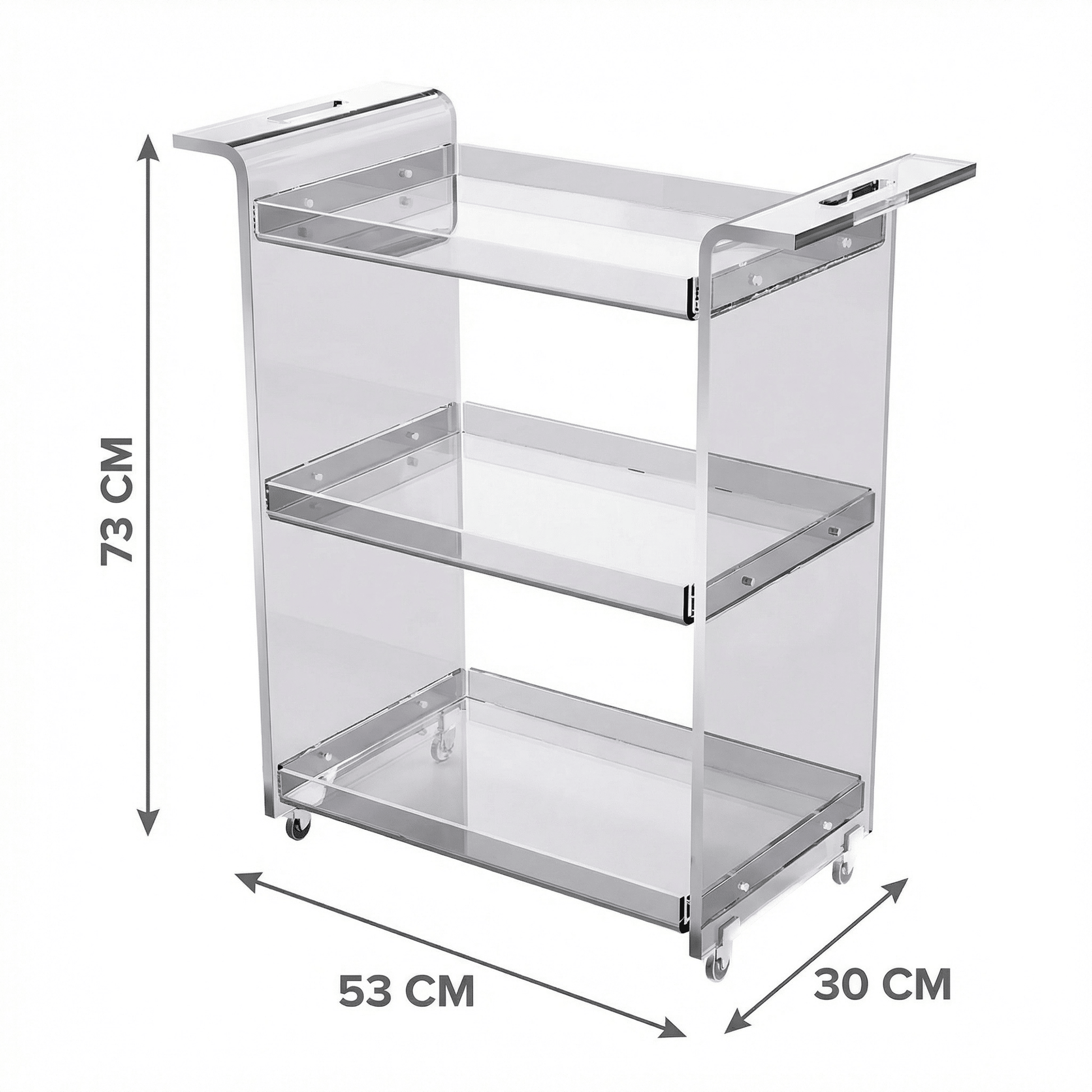 The Lumière bar cart side view — minimalist acrylic bar trolley Australia