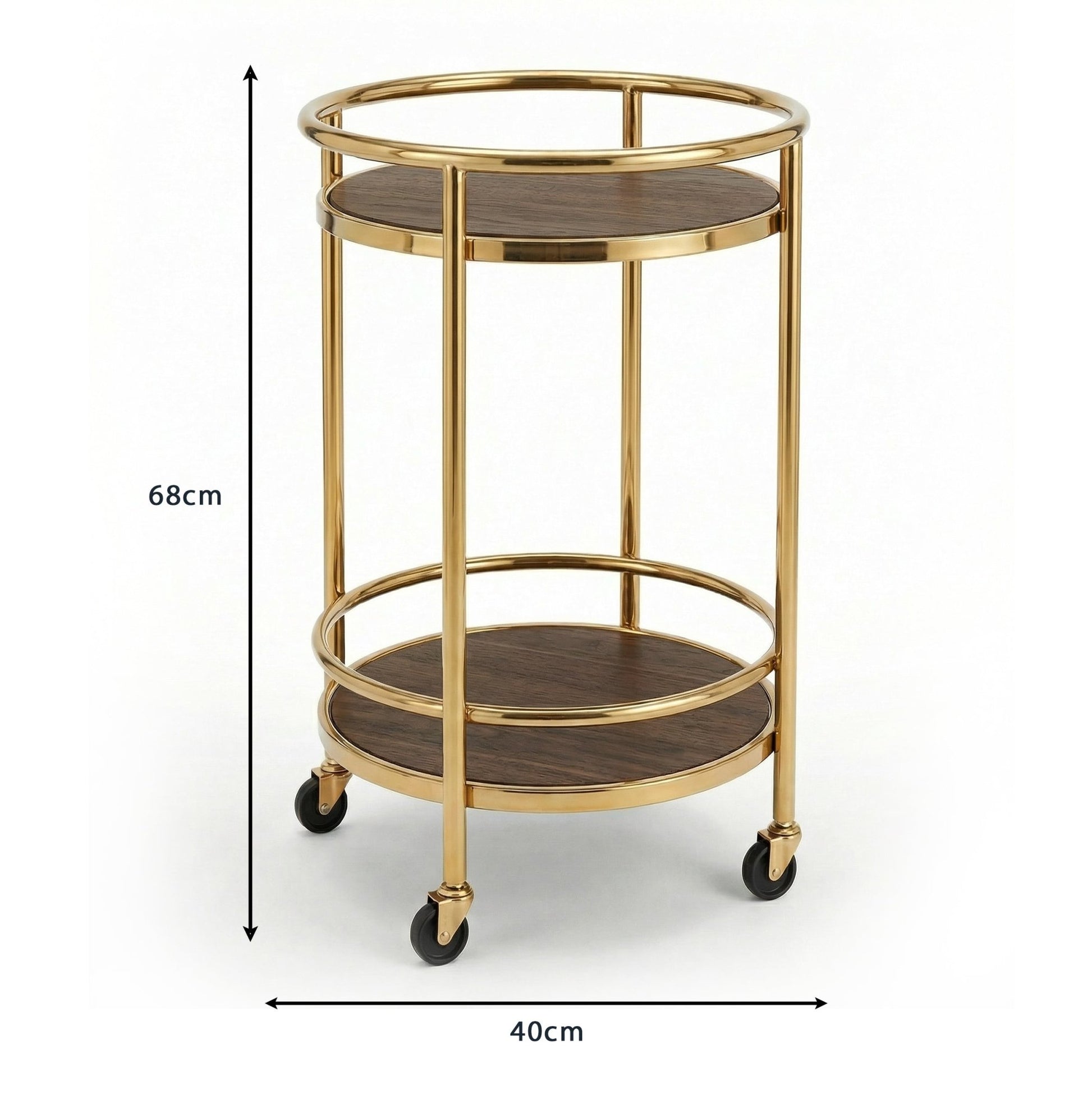 The Lumina bar cart with bottles and glasses — rotating gold bar cart Australia