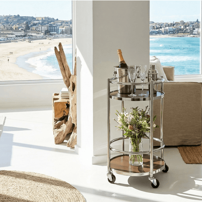 The Lumina two-tier rotating bar cart — 360-degree gold bar trolley Australia