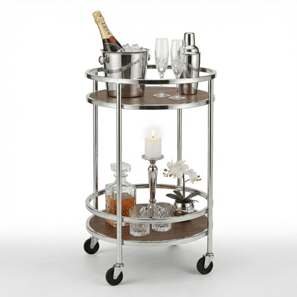 The Lumina rotating bar cart top view — two-tier spinning drinks trolley Australia