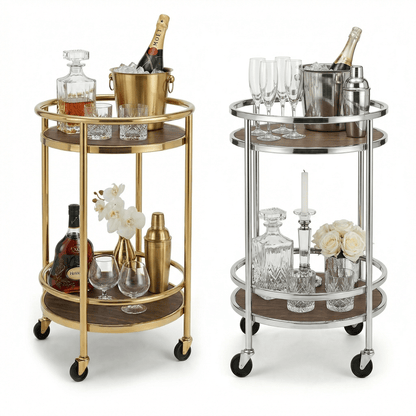 The Lumina two-tier rotating bar cart — 360-degree gold bar trolley Australia