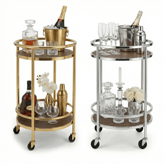 The Lumina two-tier rotating bar cart — 360-degree gold bar trolley Australia