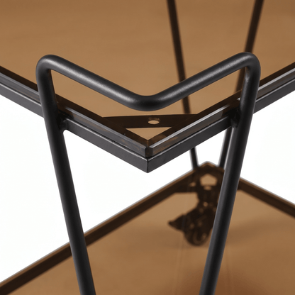 The Neutral Bay bar cart side view — slim black frame glass bar cart Australia