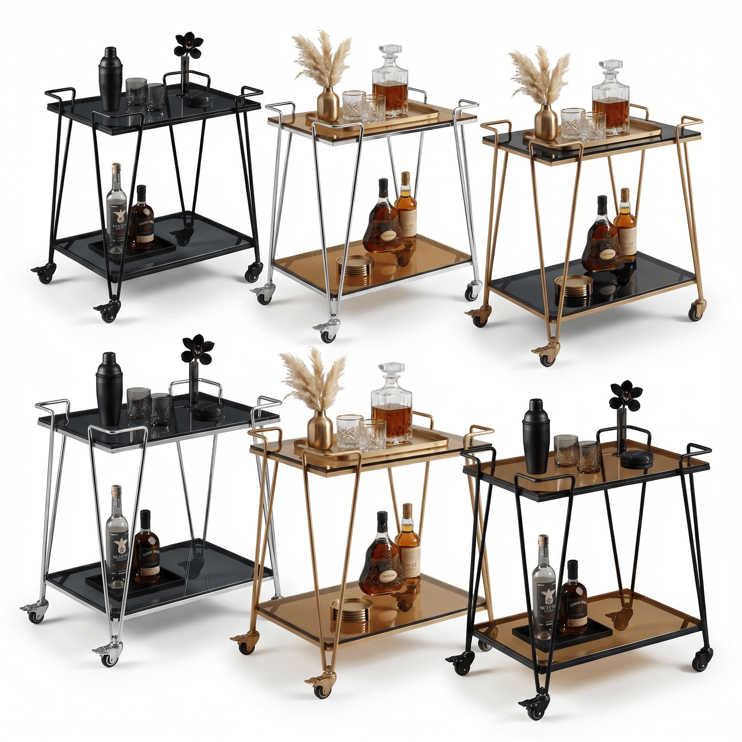 The Neutral Bay two-tier glass bar cart — gold frame with glass shelves, bar trolley Australia