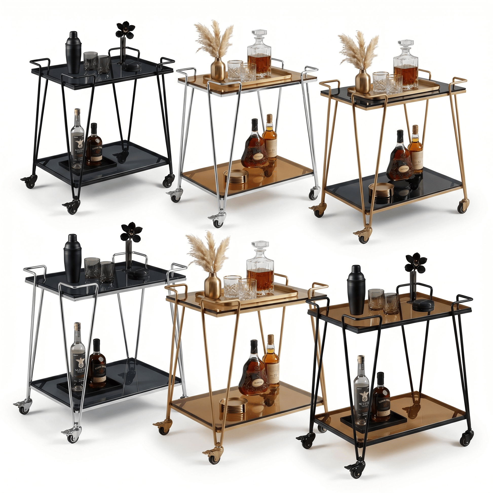 The Neutral Bay two-tier glass bar cart — gold frame with glass shelves, bar trolley Australia