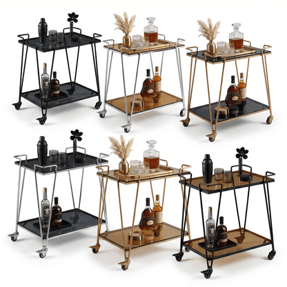 The Neutral Bay two-tier glass bar cart — gold frame with glass shelves, bar trolley Australia