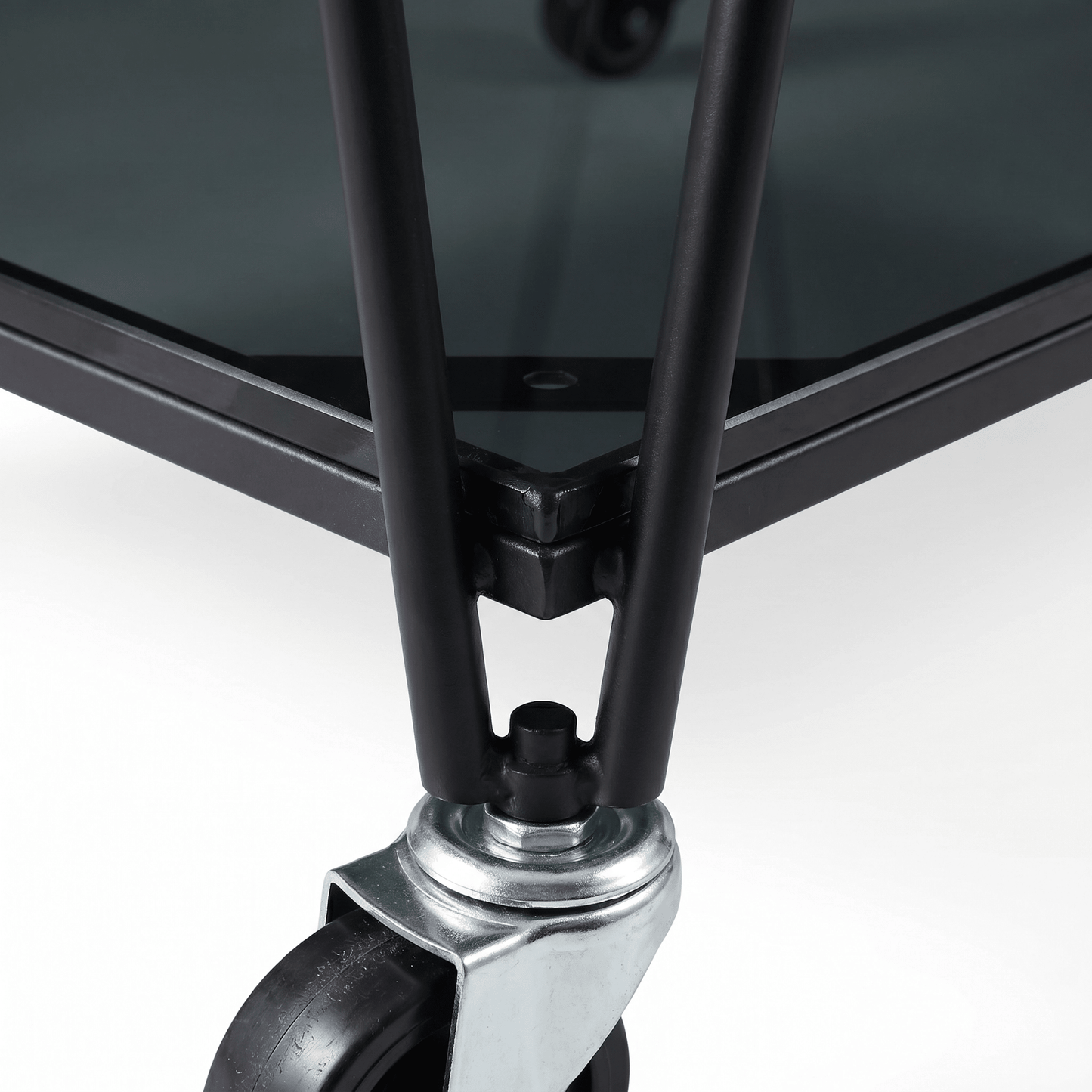 The Neutral Bay glass bar cart with drinks display — two-tier black glass trolley