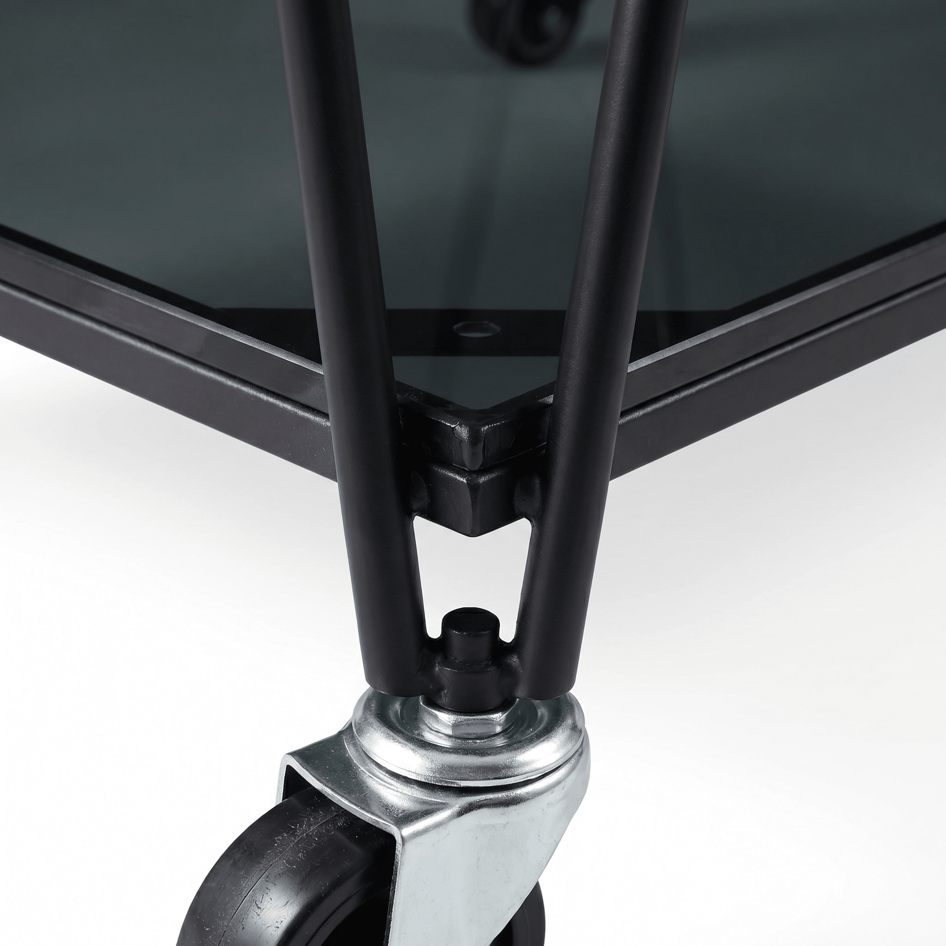 The Neutral Bay glass bar cart with drinks display — two-tier black glass trolley