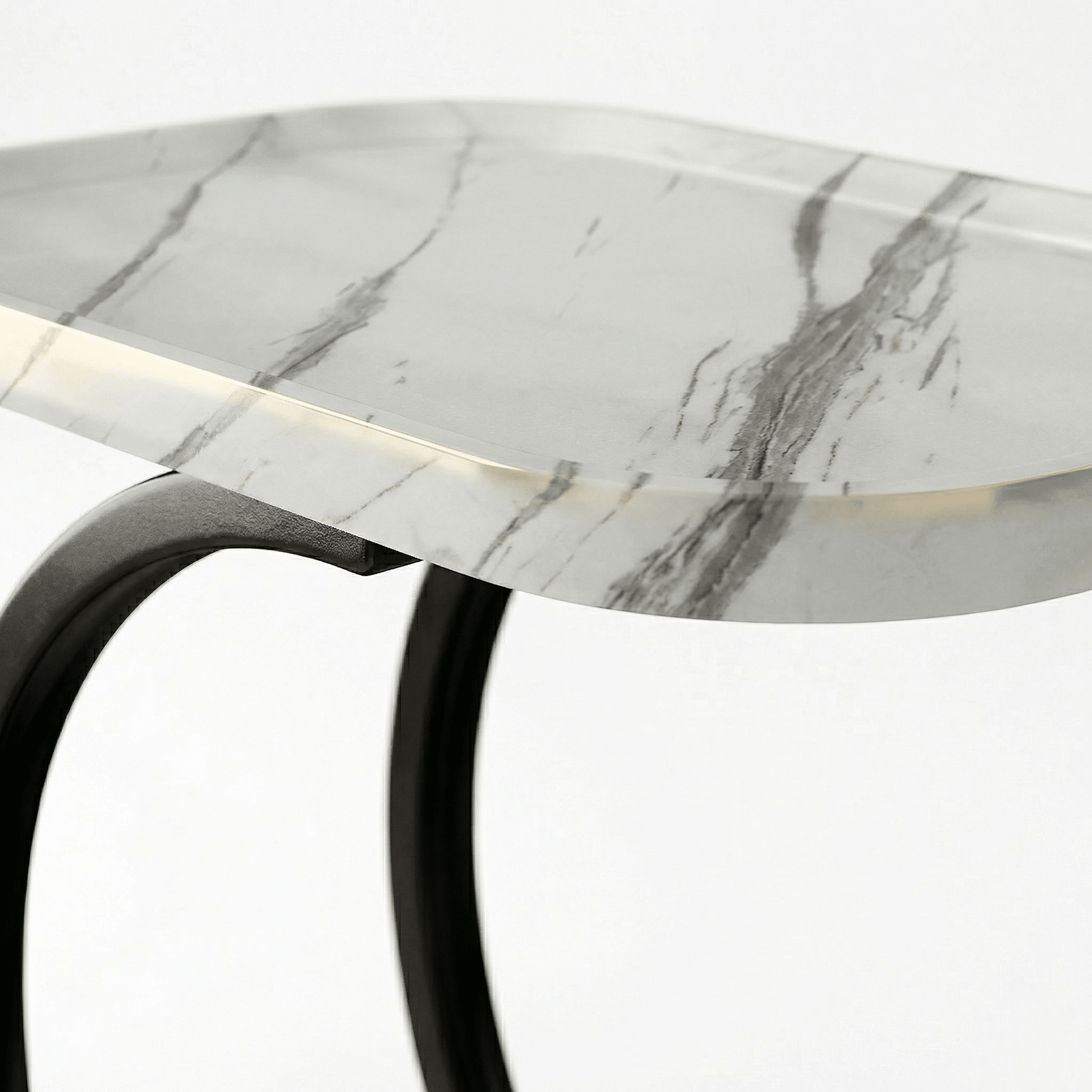 Noosa Curved Metal Sofa Table in Oak Wood styled with drinks — black metal slide-under side table Australia