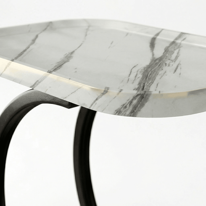 Noosa Curved Metal Sofa Table in Oak Wood styled with drinks — black metal slide-under side table Australia