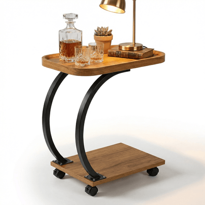 The Noosa curved metal sofa table — Oak arc side table Australia, bar cart companion piece