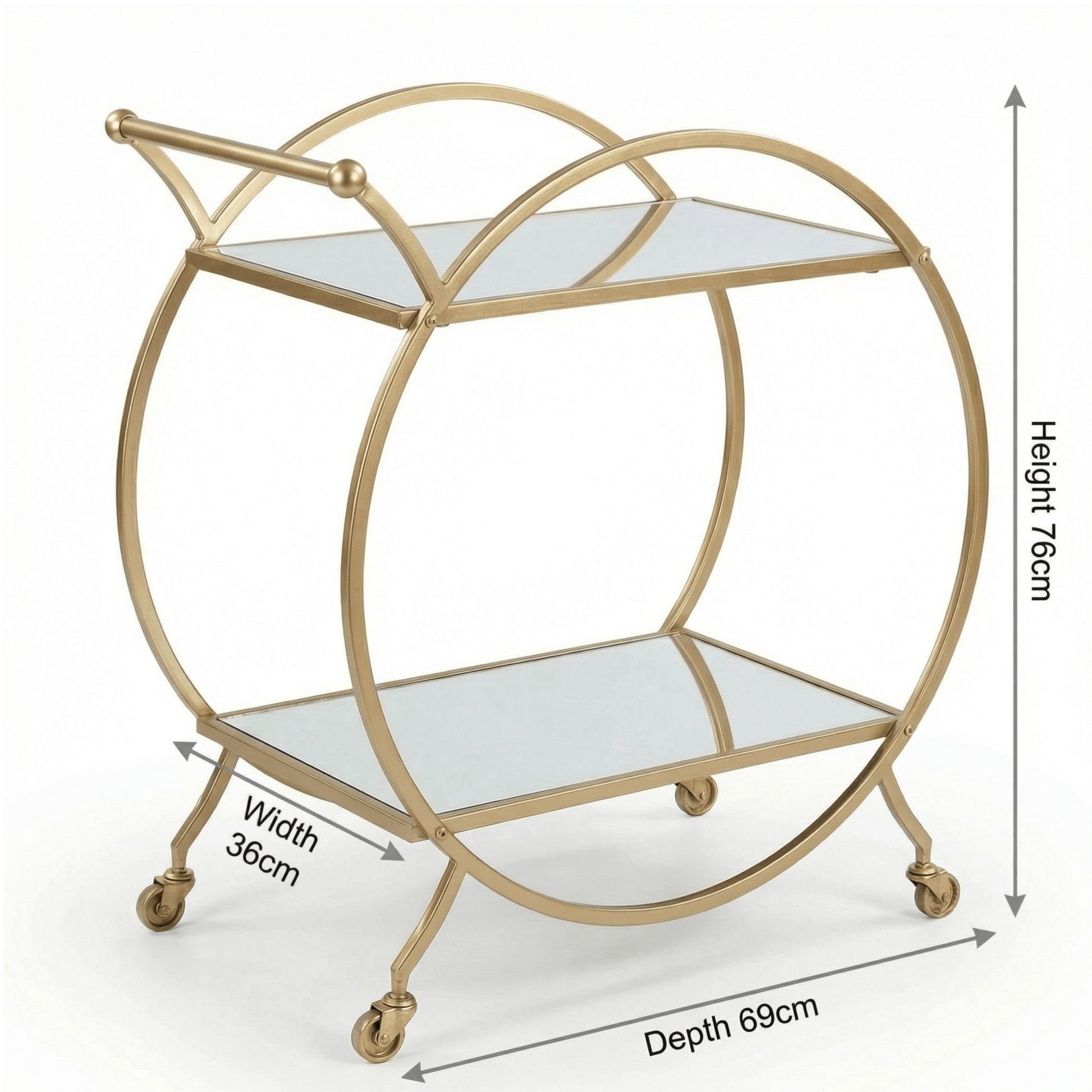The Orion circular bar cart top view — gold round bar trolley Australia