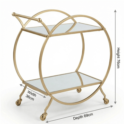 The Orion circular bar cart top view — gold round bar trolley Australia