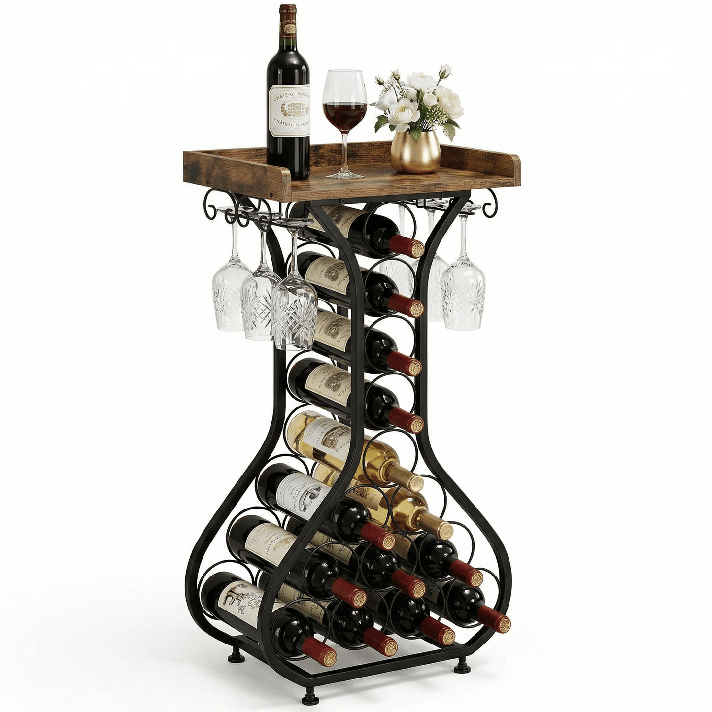Paddington Wine Tower by Royal Bar Carts – sleek black contemporary bar cart with wine storage cabinet in stylish deco design - vertical wine storage rack Australia, gold metal frame