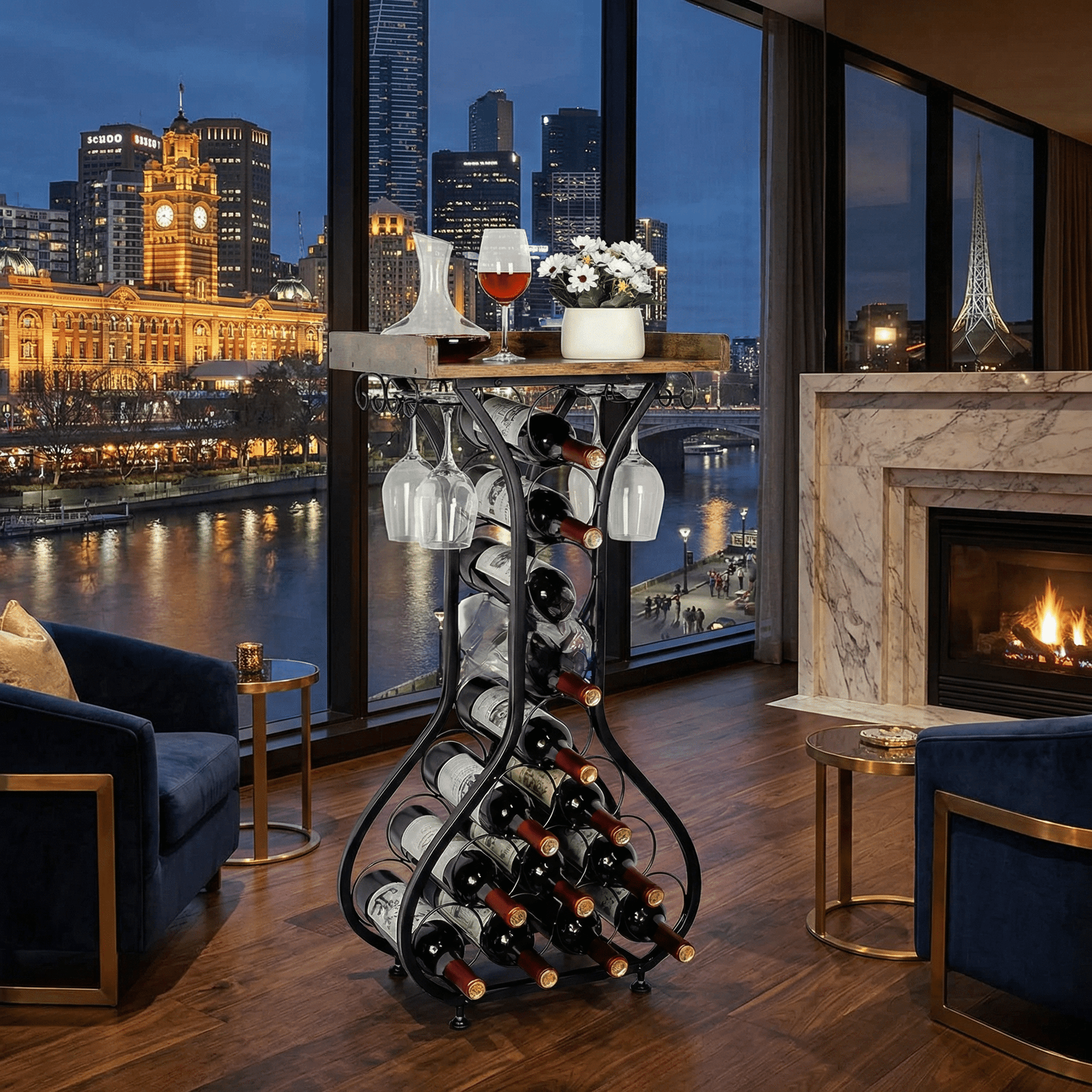 Close-up of Paddington Wine Tower’s sleek black frame and elegant cabinet door, styled in a contemporary Australian bar setting.