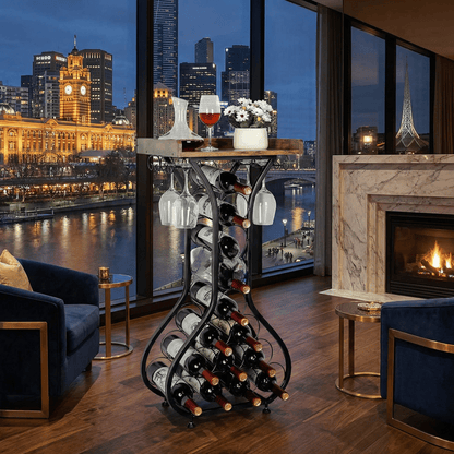 Close-up of Paddington Wine Tower’s sleek black frame and elegant cabinet door, styled in a contemporary Australian bar setting.