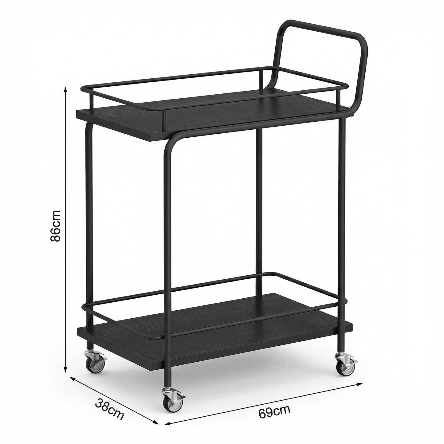Close-up of The Subiaco Nordic Service Trolley’s sleek black frame and deco-inspired detailing by Royal Bar Carts in a stylish home bar.