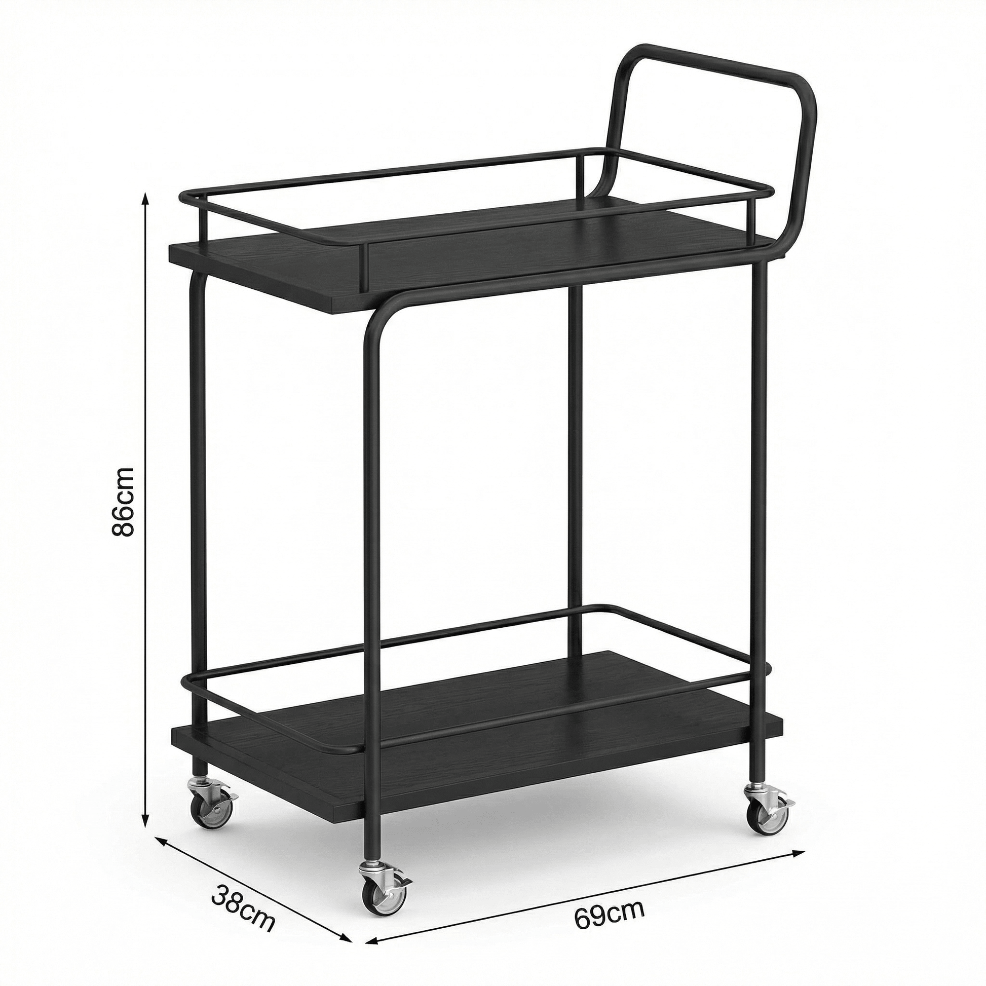 Close-up of The Subiaco Nordic Service Trolley’s sleek black frame and deco-inspired detailing by Royal Bar Carts in a stylish home bar.