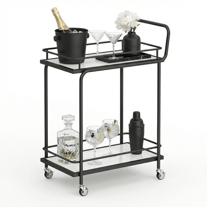 The Subiaco service cart side view — Nordic black bar trolley Australia