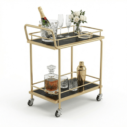 The Subiaco Nordic Service Trolley's sleek Gold frame and contemporary deco detailing by Royal Bar Carts.