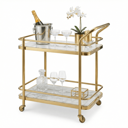 The Subiaco Nordic trolley with tea service — white Scandi bar cart Australia